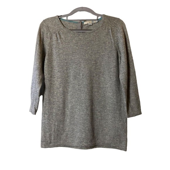 Boden‎ Sweater Womens Pullover Gray Wool Blend Button Back 3/4th sleeve Sz 6 - Picture 1 of 11